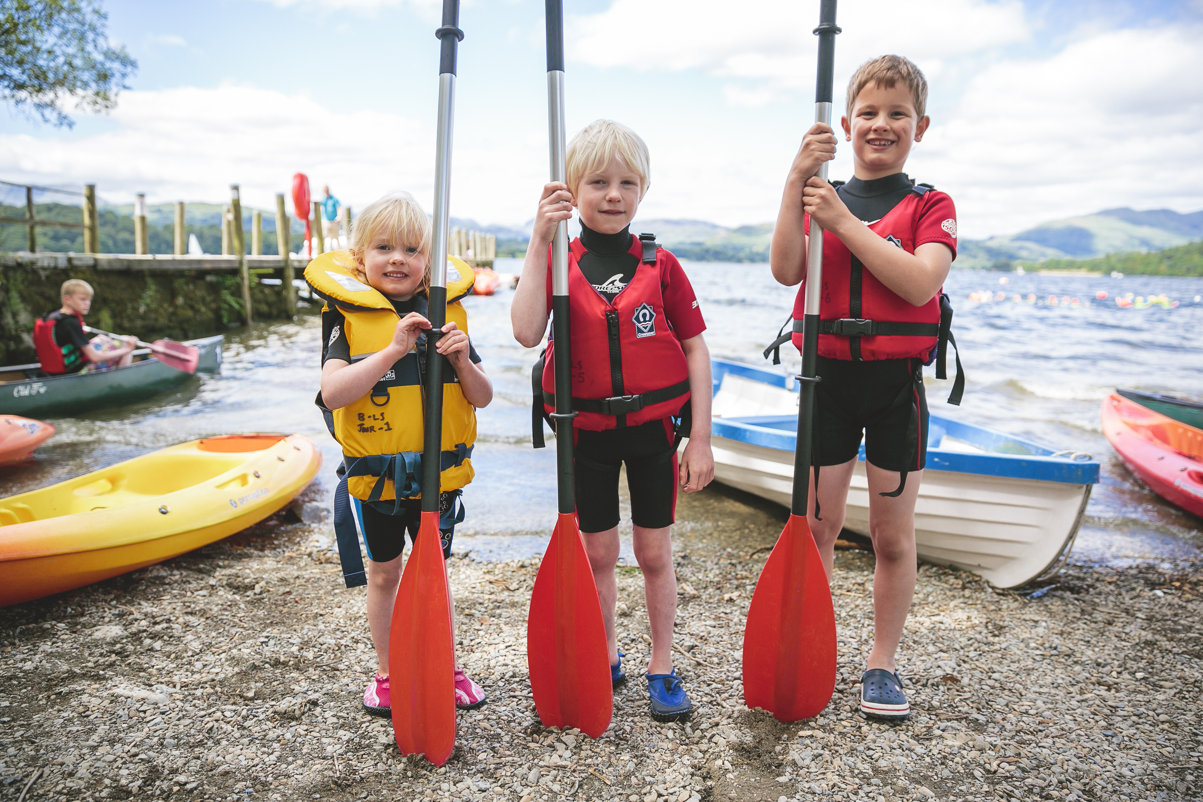 Children get ready to go kayaking at Brockhole on Windermere