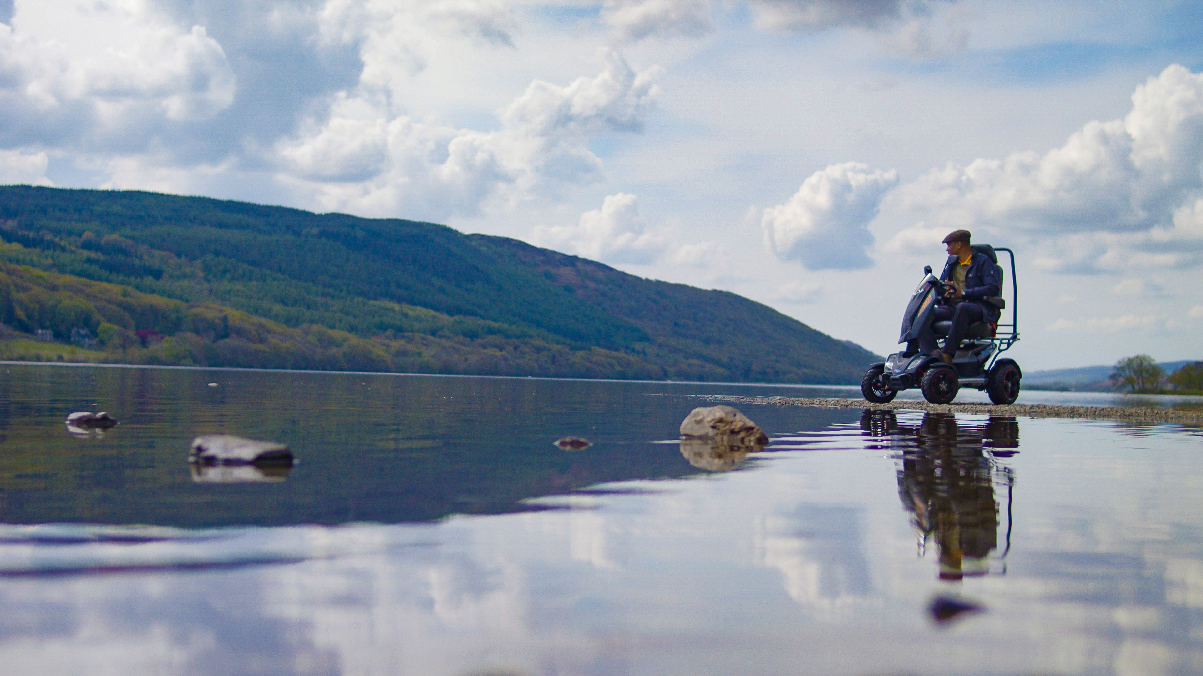 Electric scooter on Coniston shoreline