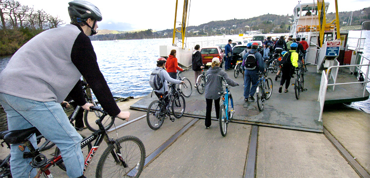 Cyclists going on Windermere ferry - copyright Charlie Hedley