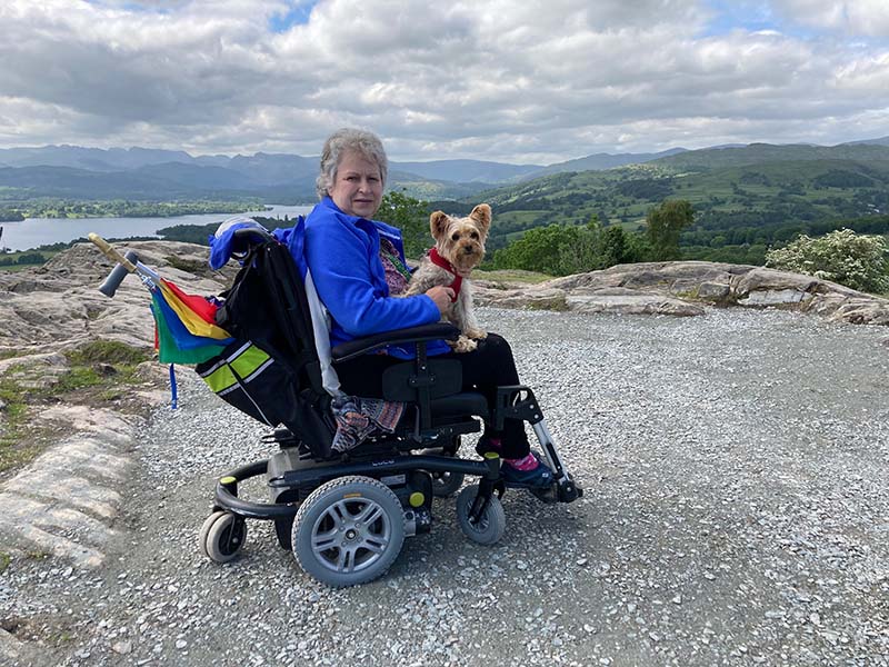 Visitor at Orrest Head summit in an all-terrain wheelchair.