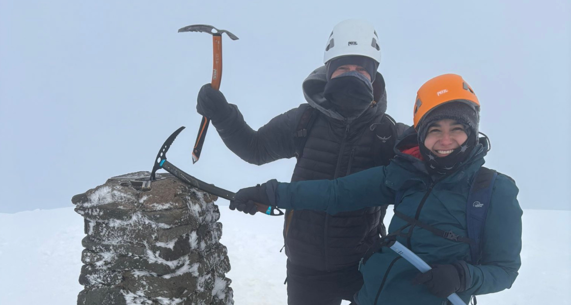 Winter skills course on Helvellyn using pick axes