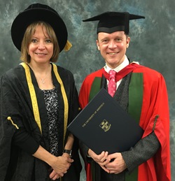 Professor Shearer West, Deputy Vice -Chancellor of Sheffield University, presents an honorary degree to Richard Leafe at Sheffield University’s winter graduation ceremony