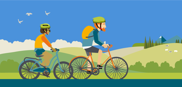 Illustration of people on bikes