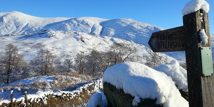 Snow on the Lake District Fells.