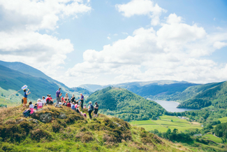 A group of people on a guided walk in Legburthwaite