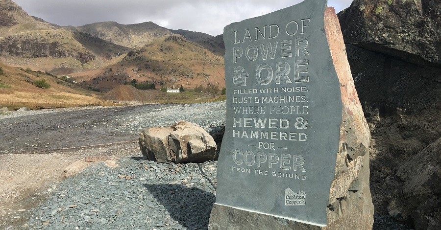 engraved slate which marks the place where people first view the Coppermines Valley, referred to as ‘the reveal’. It was engraved by local stonemason Gordon Greaves.