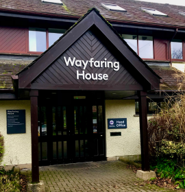 Lake Distrcit National Park AUthority Head office door with sign saying Wayfaring House 