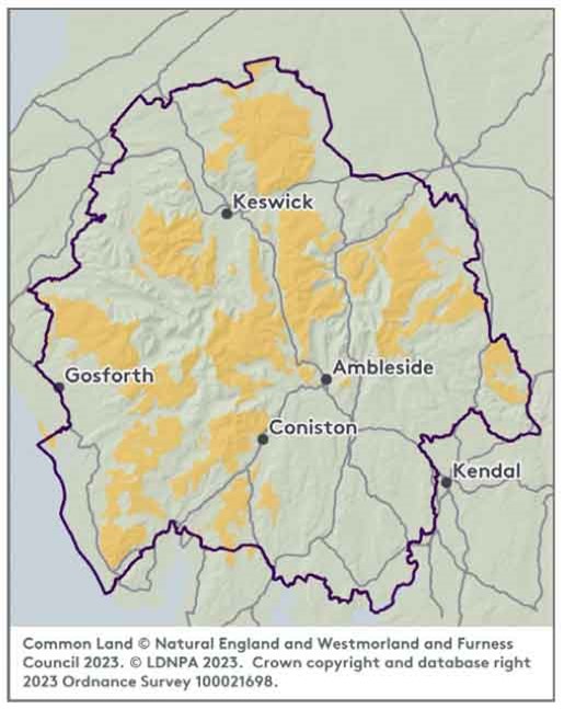 Map showing common land in the lake district national park