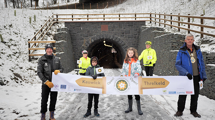 Official Opening of the Keswick to Threlkeld Railway Trail with Richard Leafe, Chief Executive of Lake District National Park Mayor of Keswick Paul Titley and Holly and Monty from local schools 