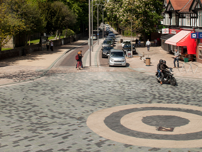 Close up of stone laid roundabout