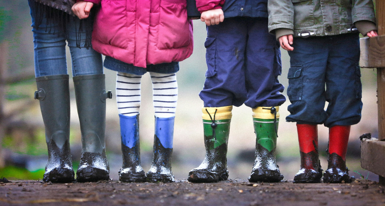 Childrens feet in wellington boots