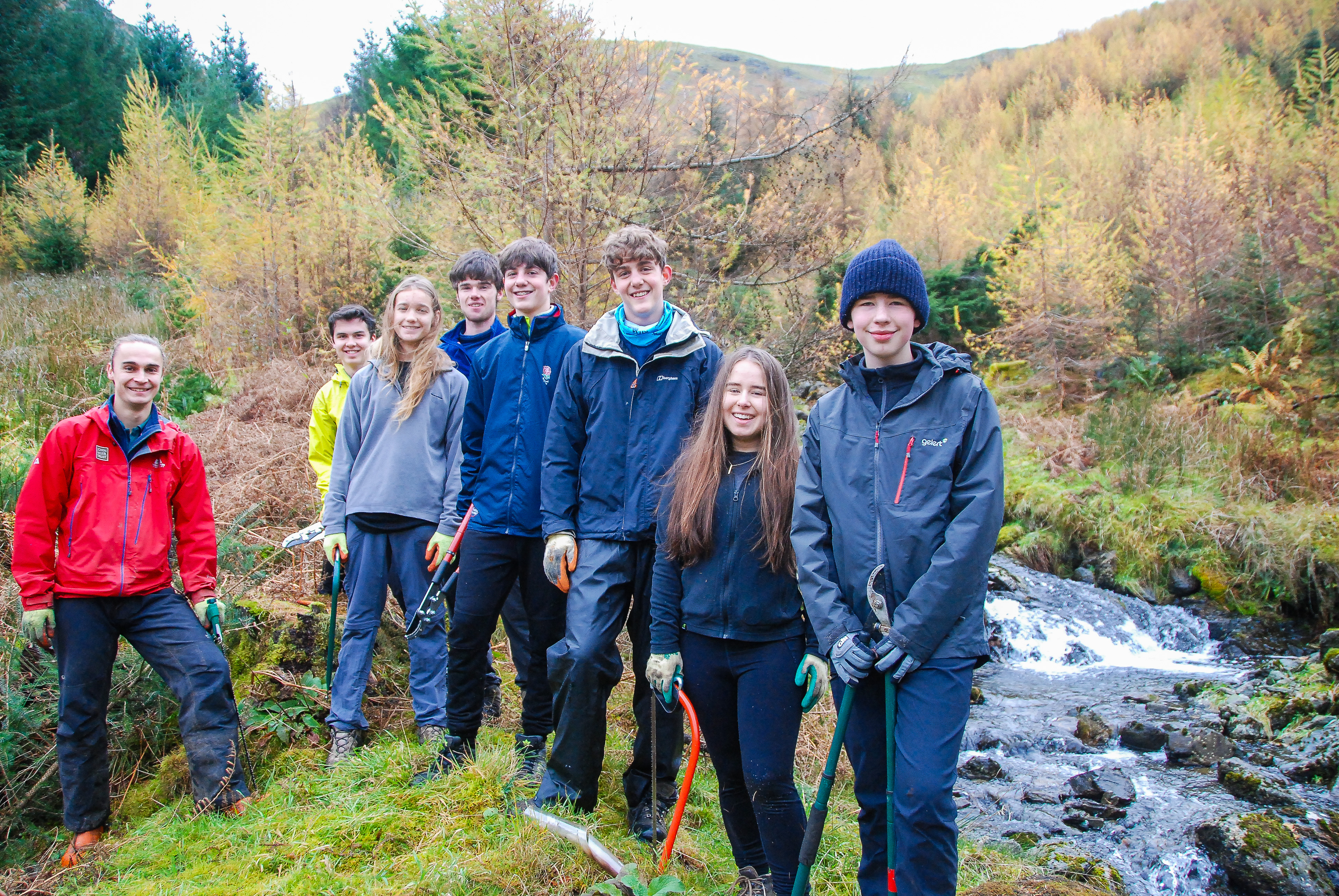 Young Rangers removing non native conifers