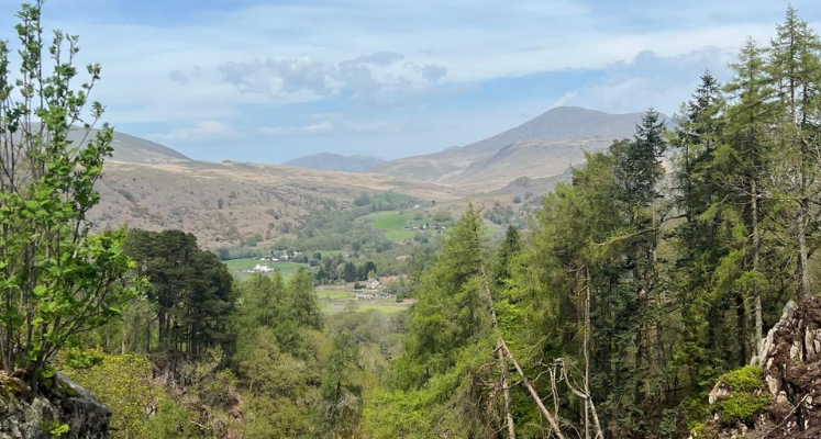 Lake District views from the viewing platform at Stanley Ghyll