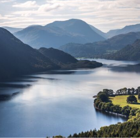 Landscape view over Ullswater in the English Lake District UNESCO World Heritage Site