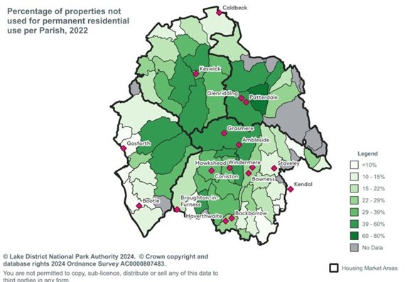 percentage of properties not used for permanent residential use per Parish 2022