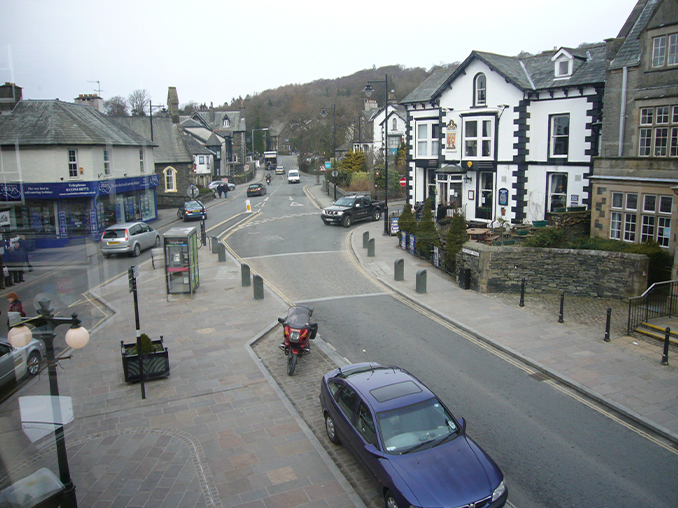 Aerial view over Windermere High Street.