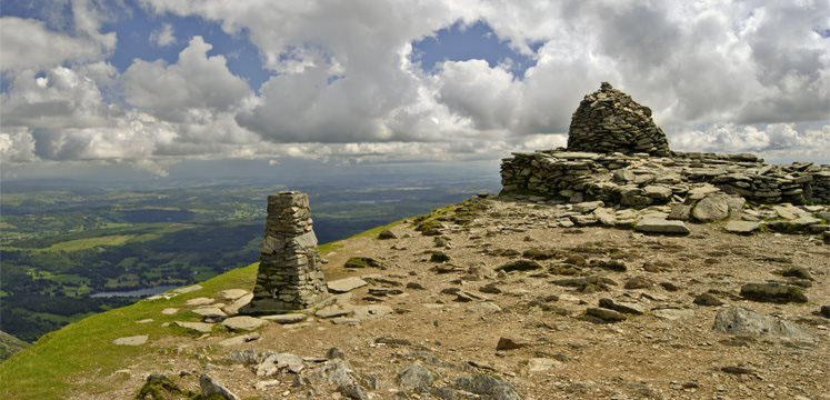 Stone cairn at the top of a fell