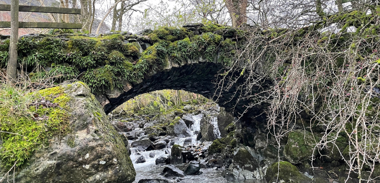 A packhorse bridge over a river. 