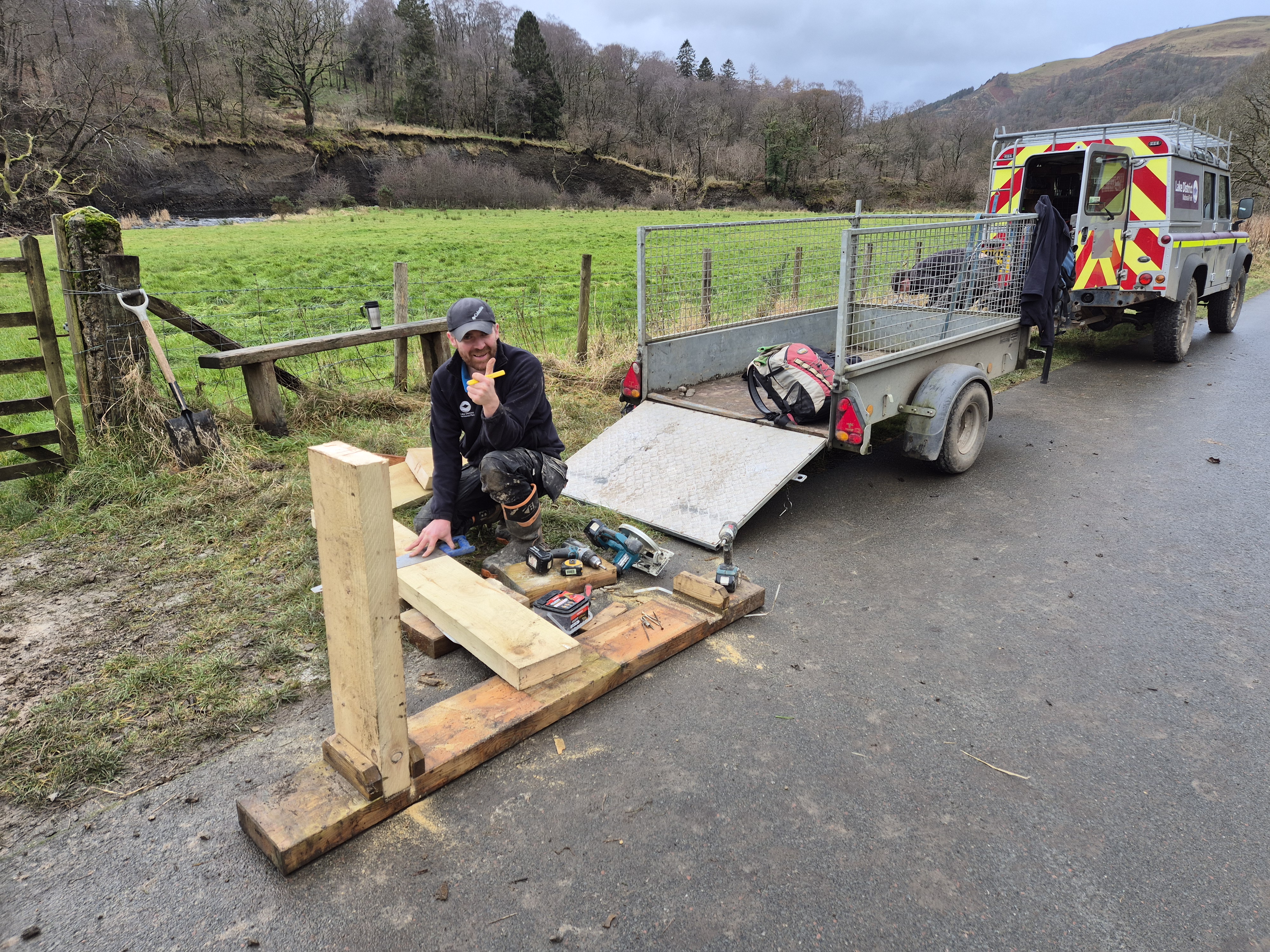 Benches are built for platelayers hut in Keswick