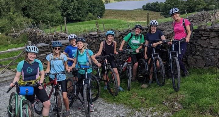 Group bike photo in the Lake District