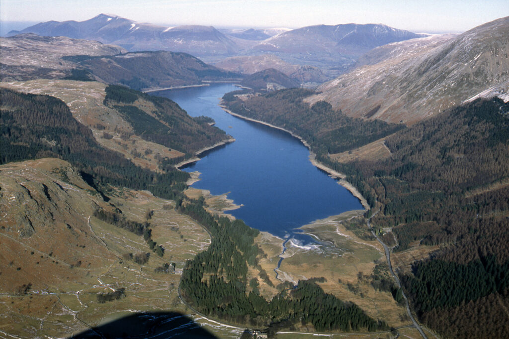Thirlmere reservoir aerial view. Water resource