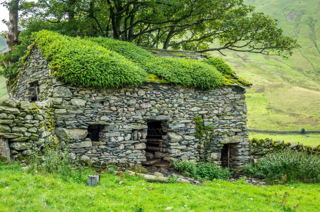 A moss-covered barn in Hartsop