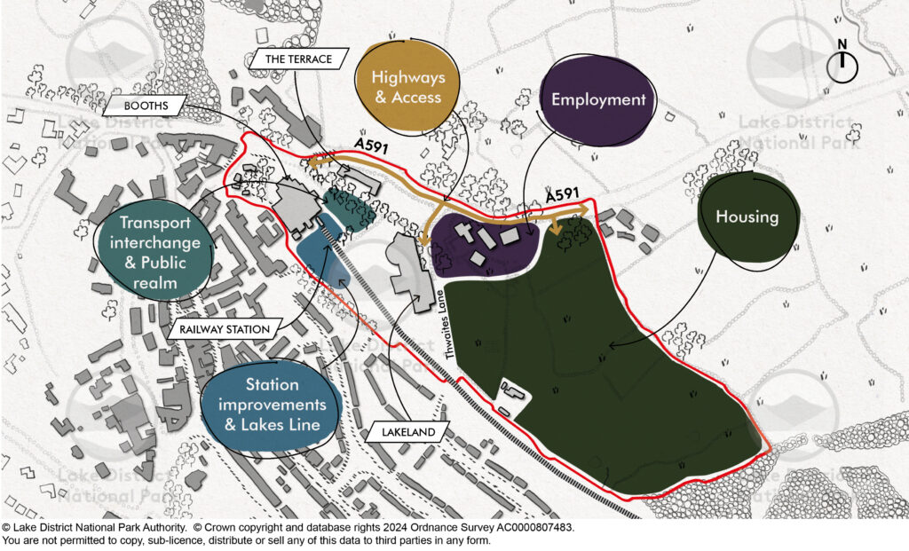 Windermere Gateway masterplan graphic showing the different project areas