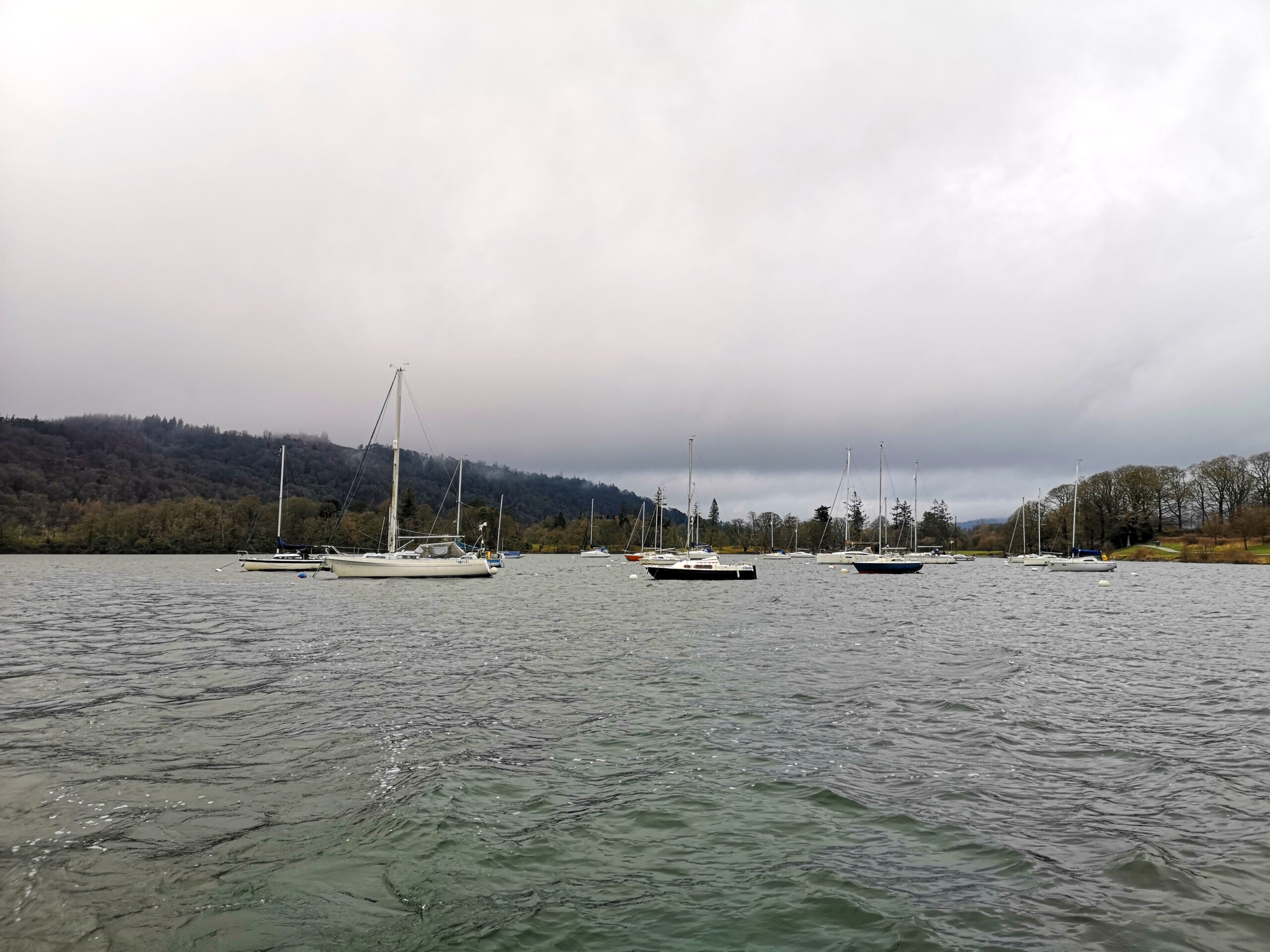 Boats on Windermere on a cloudy day