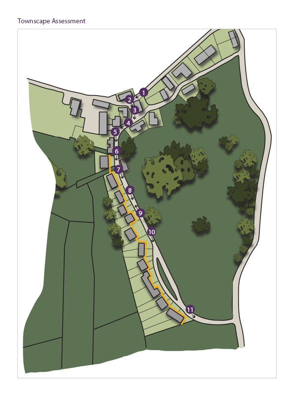 map to show an example townscape assessment, with numbers relating to the images below