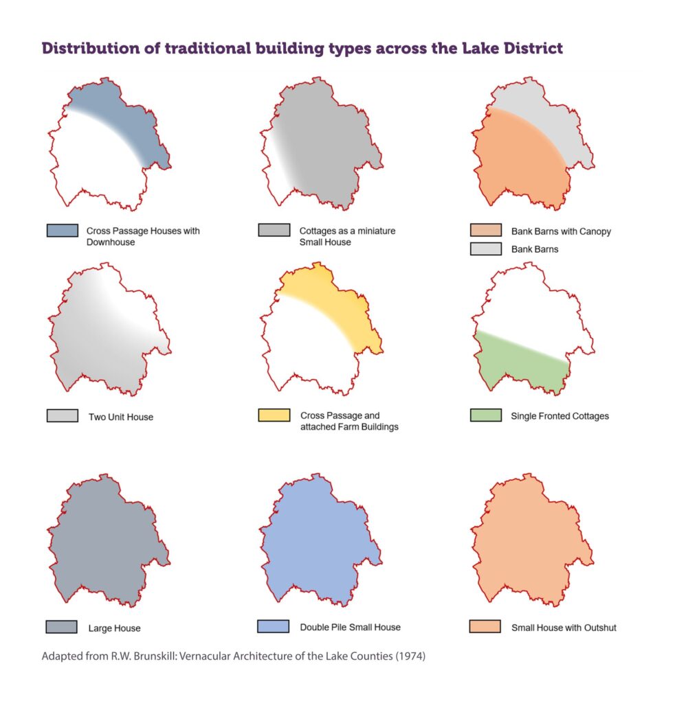 infographic showing distribution of different traditional building types in the lake district