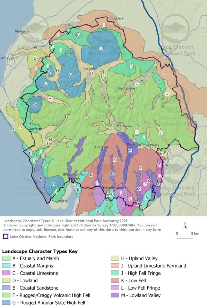 map to show Lake District National Park Landscape Character Areas. Contains OS data © Crown copyright and database right 2023.