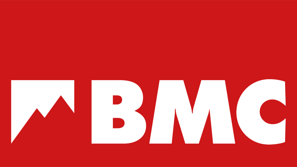 red rectangle logo with white bold text reading BMC with simple mountain graphic to left of text