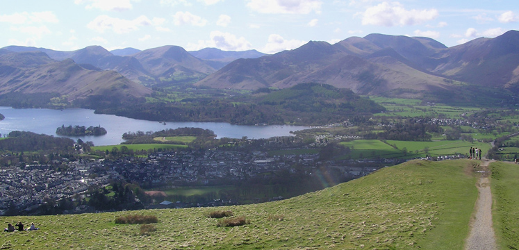 View from Latrigg over Keswick and Derwentwater with felss on the skyline