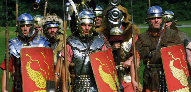 a group of people dressed up as Romans