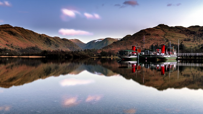 A ferry on a lake in the Lake District.