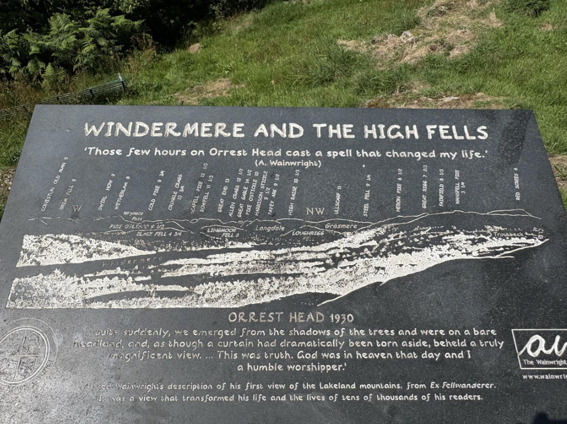 Slate at top of Orrest Head displaying Wainwright's interpretation of Windermere and the high fells