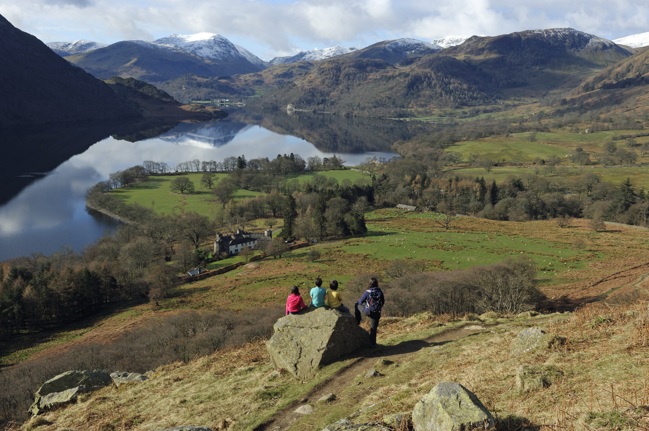 family admiring the view on the Ullswater way