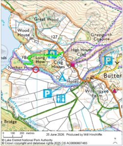 ordnance survey map to show the location of the burst river bank at Mill Beck, Nether How