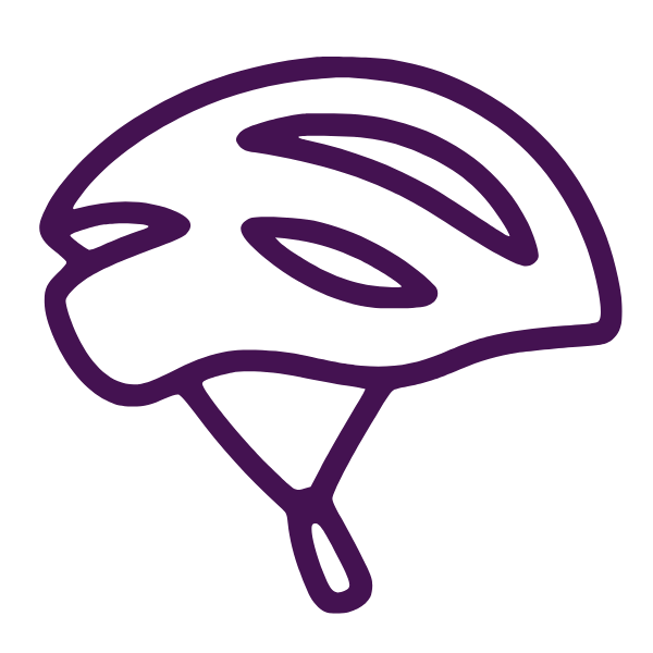 Purple graphic icon of a cycling helmet